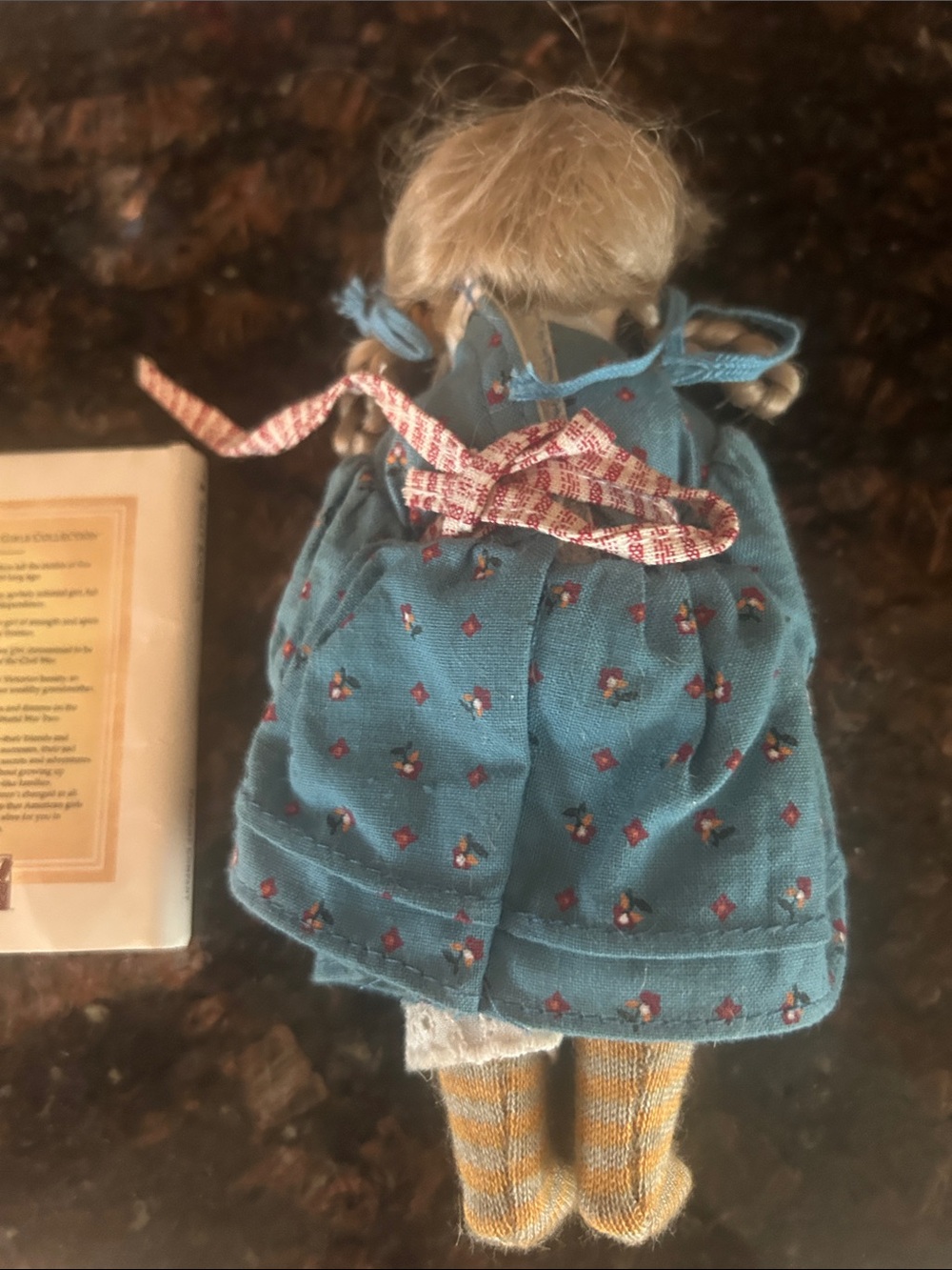 Mini American Girl Kirsten Doll in Blue Floral Dress with Red-Striped Apron - Picture 4 of 5